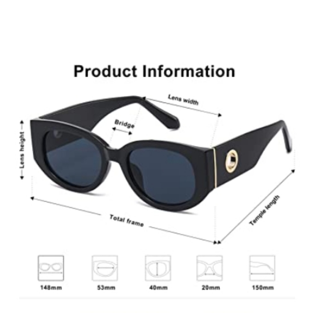 Sunglasses for Women Cat Eye Rectangle Thick Chic Frame Black - Picture 4 of 7